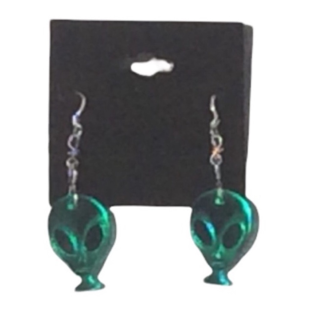 UNBRANDED Green ALIEN Face Acrylic Laser Cut Earrings